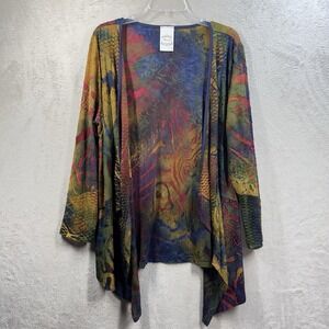 FLEUR DE LIS Multicolored Cardigan Women's L Textured Art To Wear Abstract